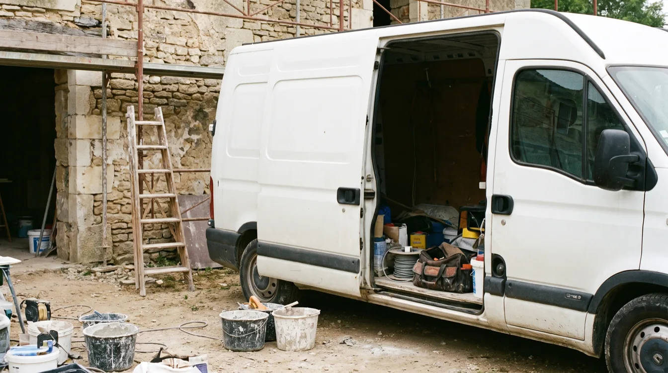 Ambiance d'un chantier d'artisan du bâtiment, illustration générée